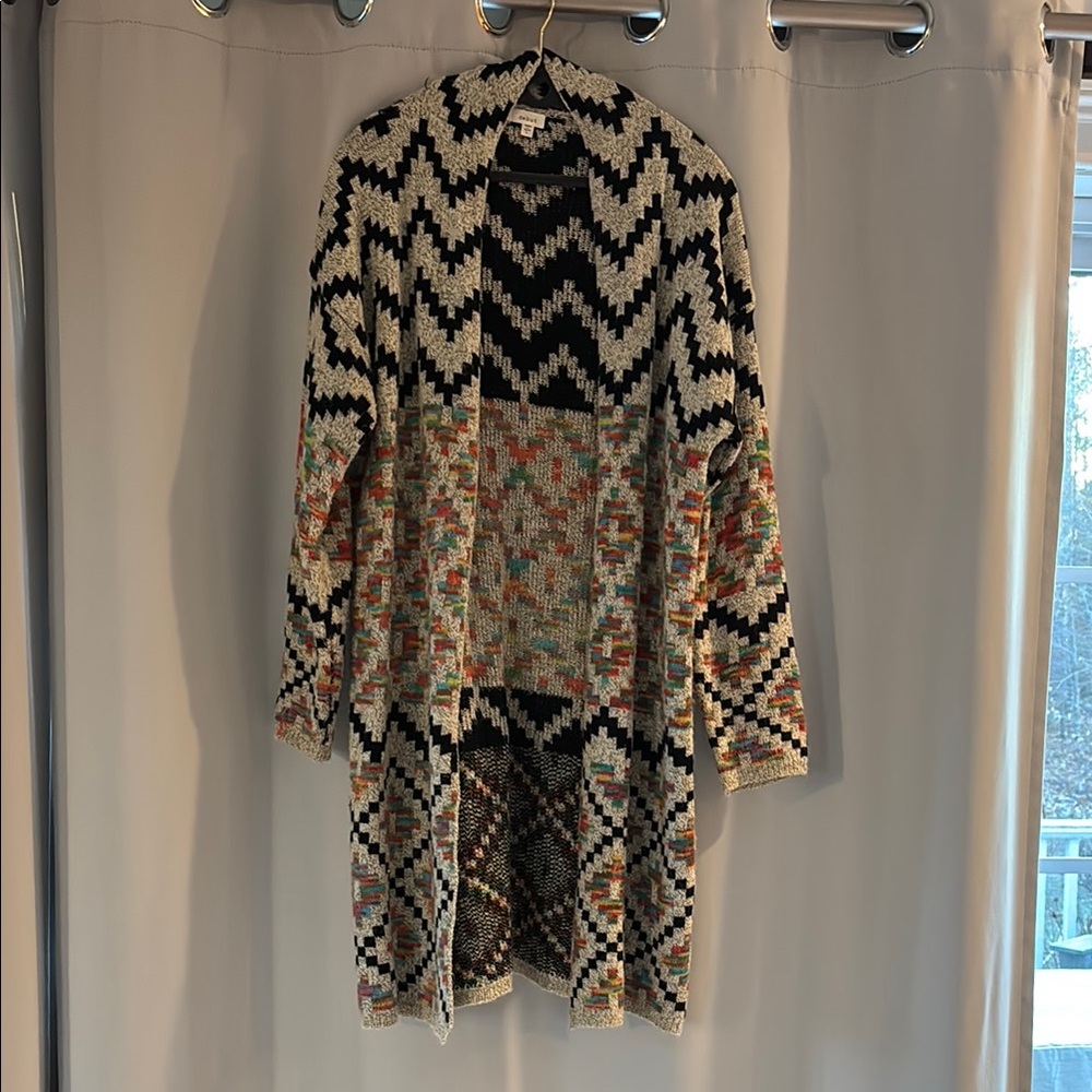 Southwestern Style Open Black and Gray Colorful Cardigan Sweater